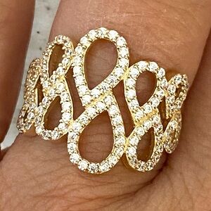 Gorgeous Estate 14K Yellow Gold DIAMOND Swirl Wide Band Ring Size 6.75